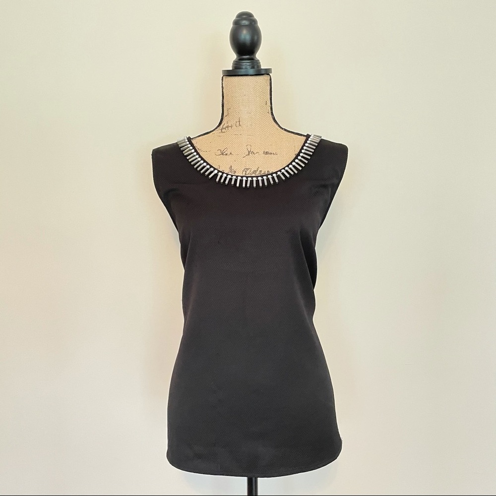 Rhinestone Collar Black Tank Top